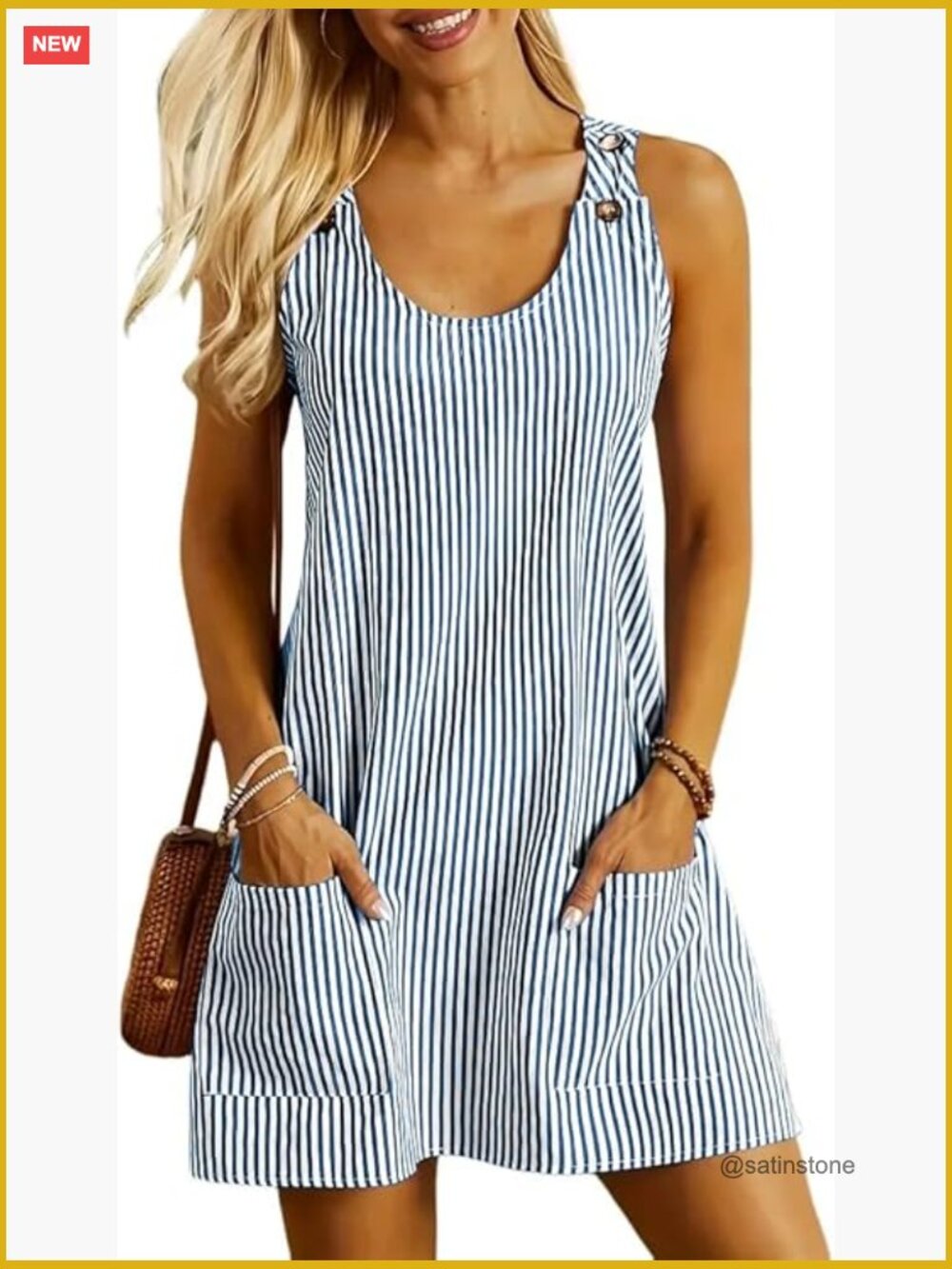 Sleeveless U-Neck Striped Casual Summer Dress with Pockets